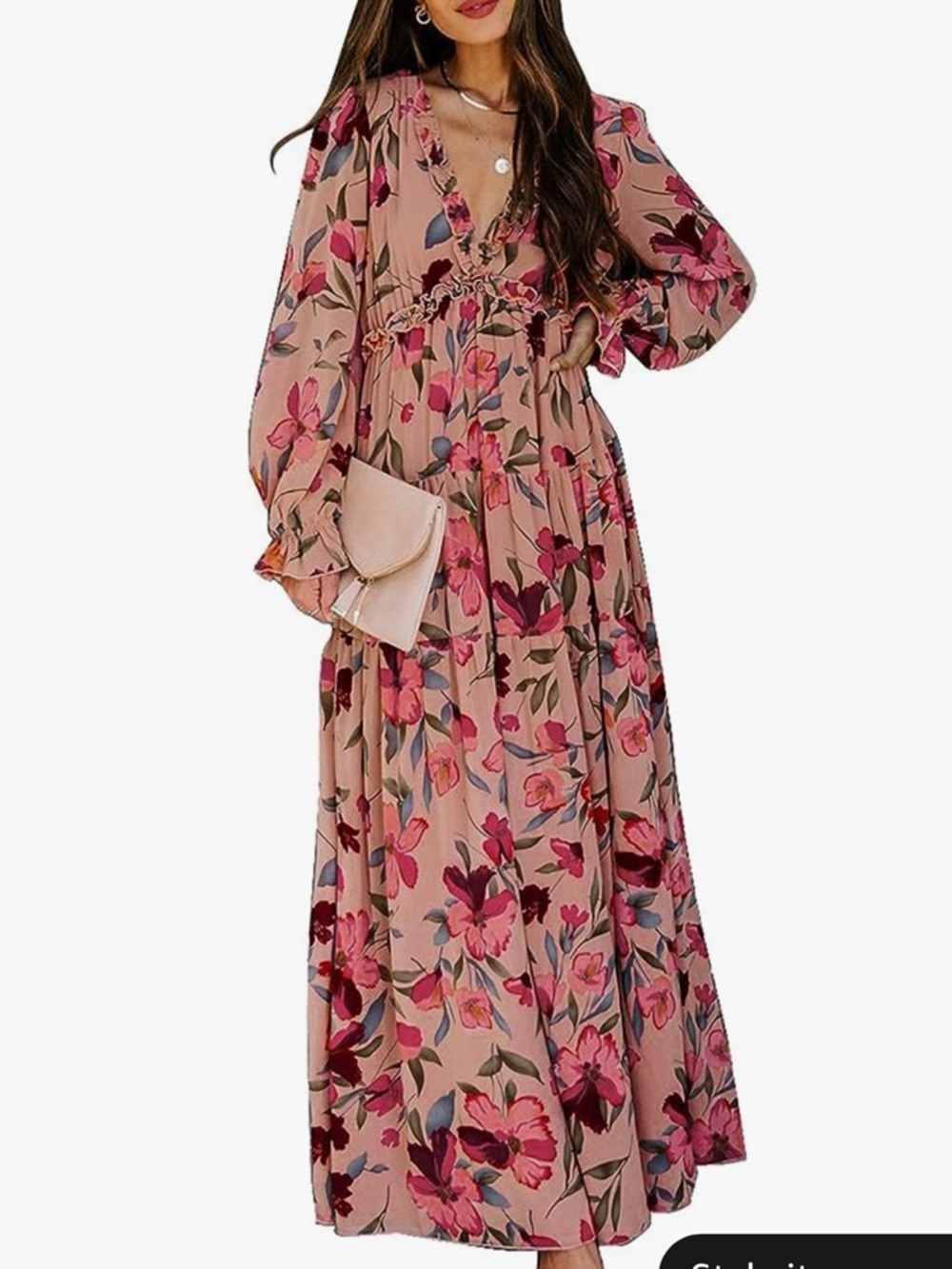Amazon Sweezarmo Pink and Red Floral Maxi Formal Dress - Picture 2 of 4